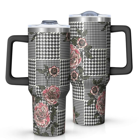 OBREWU Pioneer Flower Tumbler with Handle and Lid,Pioneer Flower 40oz Double Wall Vacuum Insulated Tumbler,Cups Gift for Women and Men