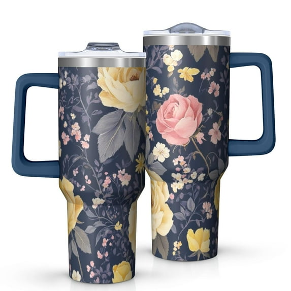 OBREWU Pioneer Flower Tumbler with Handle and Lid,Pioneer Flower 40oz Double Wall Vacuum Insulated Tumbler,Cups Gift for Women and Men