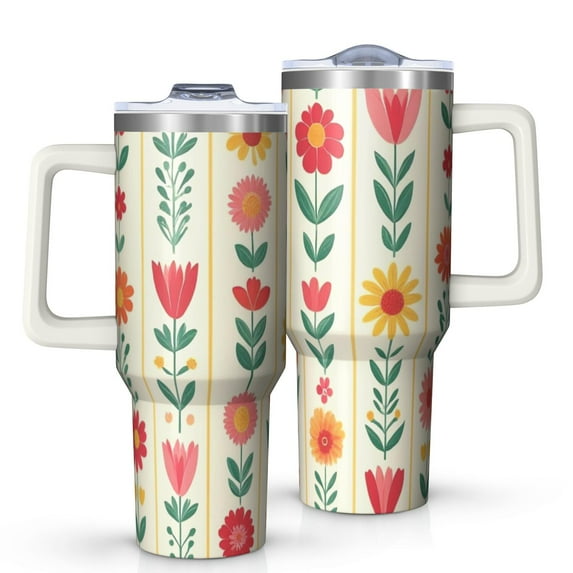 OBREWU Pioneer Flower Tumbler with Handle and Lid,Pioneer Flower 40oz Double Wall Vacuum Insulated Tumbler,Cups Gift for Women and Men