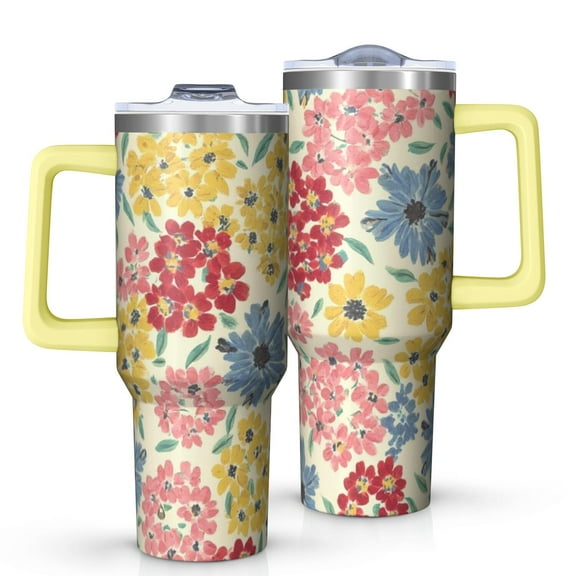 OBREWU Pioneer Flower Tumbler with Handle and Lid,Pioneer Flower 40oz Double Wall Vacuum Insulated Tumbler,Cups Gift for Women and Men