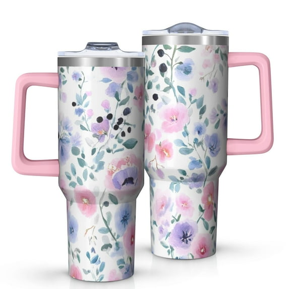 OBREWU Pioneer Flower Tumbler with Handle and Lid,Pioneer Flower 40oz Double Wall Vacuum Insulated Tumbler,Cups Gift for Women and Men