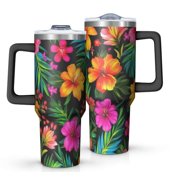 OBREWU Pioneer Flower Tumbler with Handle and Lid,Pioneer Flower 40oz Double Wall Vacuum Insulated Tumbler,Cups Gift for Women and Men