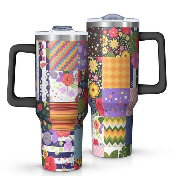 OBREWU Pioneer Flower Tumbler with Handle and Lid,Pioneer Flower 40oz Double Wall Vacuum Insulated Tumbler,Cups Gift for Women and Men
