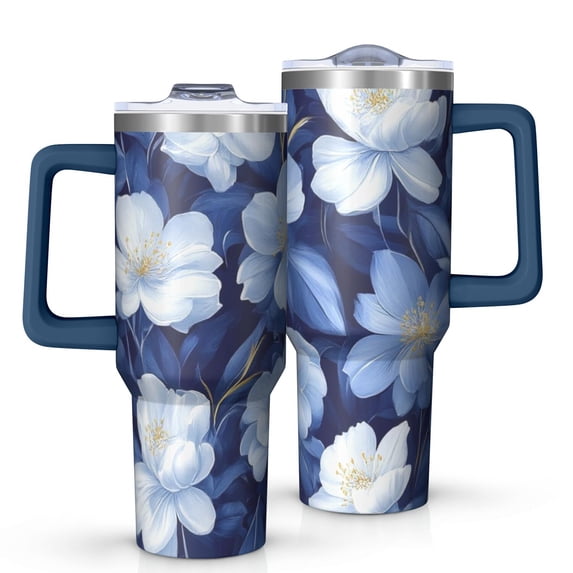 OBREWU Pioneer Flower Tumbler with Handle and Lid,Pioneer Flower 40oz Double Wall Vacuum Insulated Tumbler,Cups Gift for Women and Men