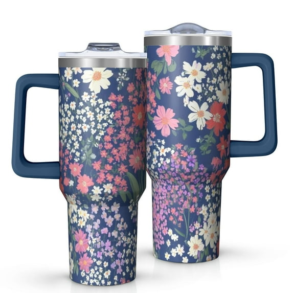 OBREWU Pioneer Flower Tumbler with Handle and Lid,Pioneer Flower 40oz Double Wall Vacuum Insulated Tumbler,Cups Gift for Women and Men