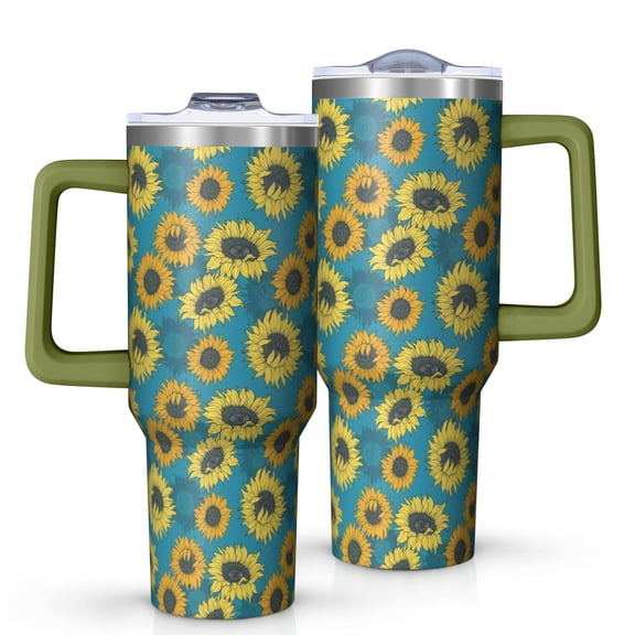 OBREWU Sunflower Tumbler with Handle and Lid,Sunflower 40oz Double Wall Vacuum Insulated Tumbler,Cups Gift for Women and Men