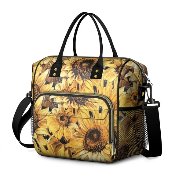 OBREWU Sunflower Womens Lunch Box for Work,Insulated Large Sunflower Lunch Bag for Women,Loncheras Para Mujer,Leakproof Adult Lunch Bag for Work,Beach,Travel,Picnic,Camping