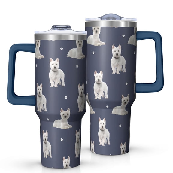 OBREWU West Highland White Terrier Tumbler with Handle and Lid,West Highland White Terrier 40oz Double Wall Vacuum Insulated Tumbler,Cups Gift for Women and Men