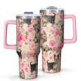 thumbnail image 1 of OBREWU Yorkie Dog and Flower Florals Tumbler with Handle and Lid,Yorkie Dog and Flower Florals 40oz Double Wall Vacuum Insulated Tumbler,Cups Gift for Women and Men, 1 of 7