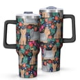 thumbnail image 1 of OBREWU Yorkie Dog and Flower Florals Tumbler with Handle and Lid,Yorkie Dog and Flower Florals 40oz Double Wall Vacuum Insulated Tumbler,Cups Gift for Women and Men, 1 of 7