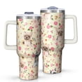 thumbnail image 1 of OBREWU Yorkie with Flowers Tumbler with Handle and Lid,Yorkie with Flowers 40oz Double Wall Vacuum Insulated Tumbler,Cups Gift for Women and Men, 1 of 7