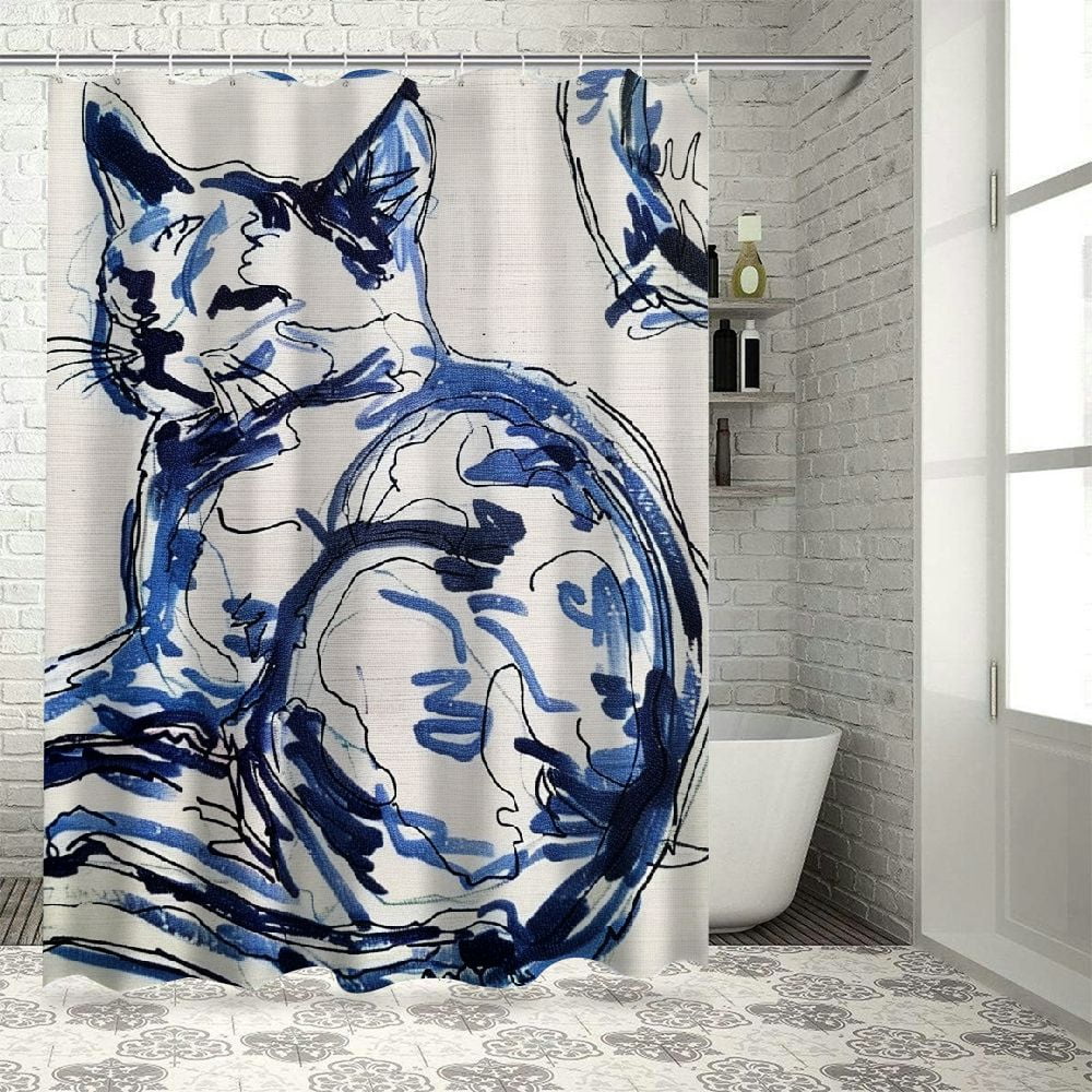 OBREWY Cute Cat Shower Curtain Set 100 Polyester Fiber Multiple Sizes