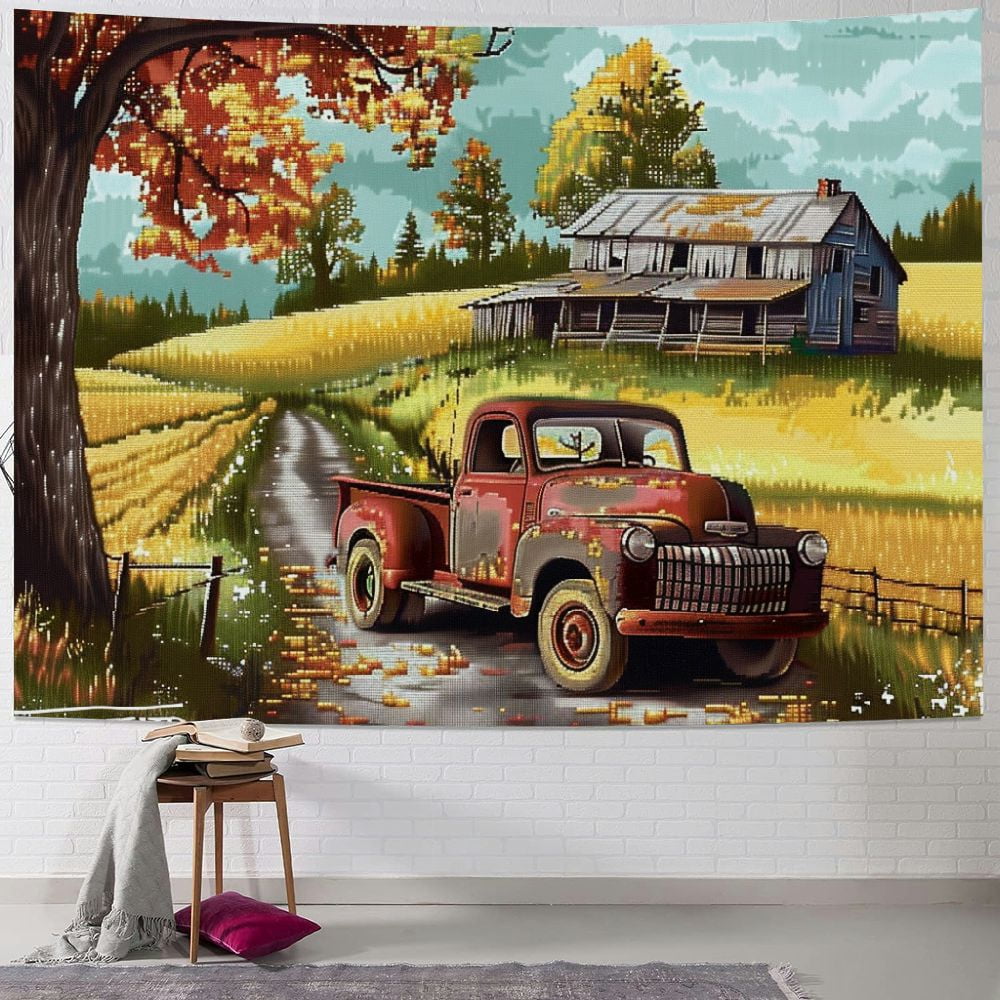 OBREWY Farmhouse Truck Wall Art Tapestry Easy Care, Lightweight