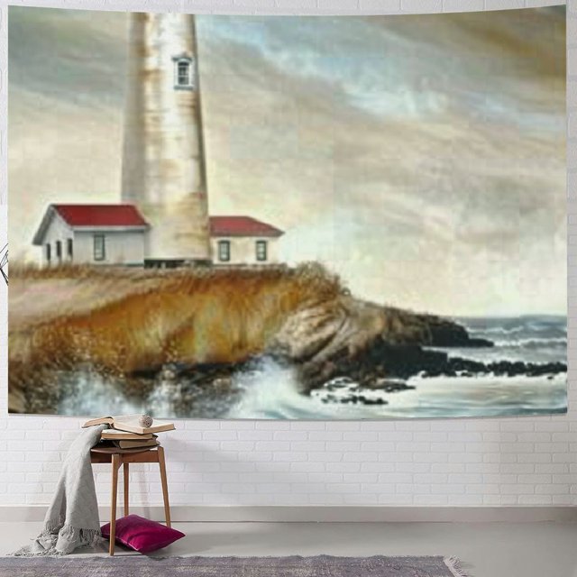 OBREWY Lighthouse Beach Waves Wall Hanging Tapestry and Wall Decoration 40x30inch
