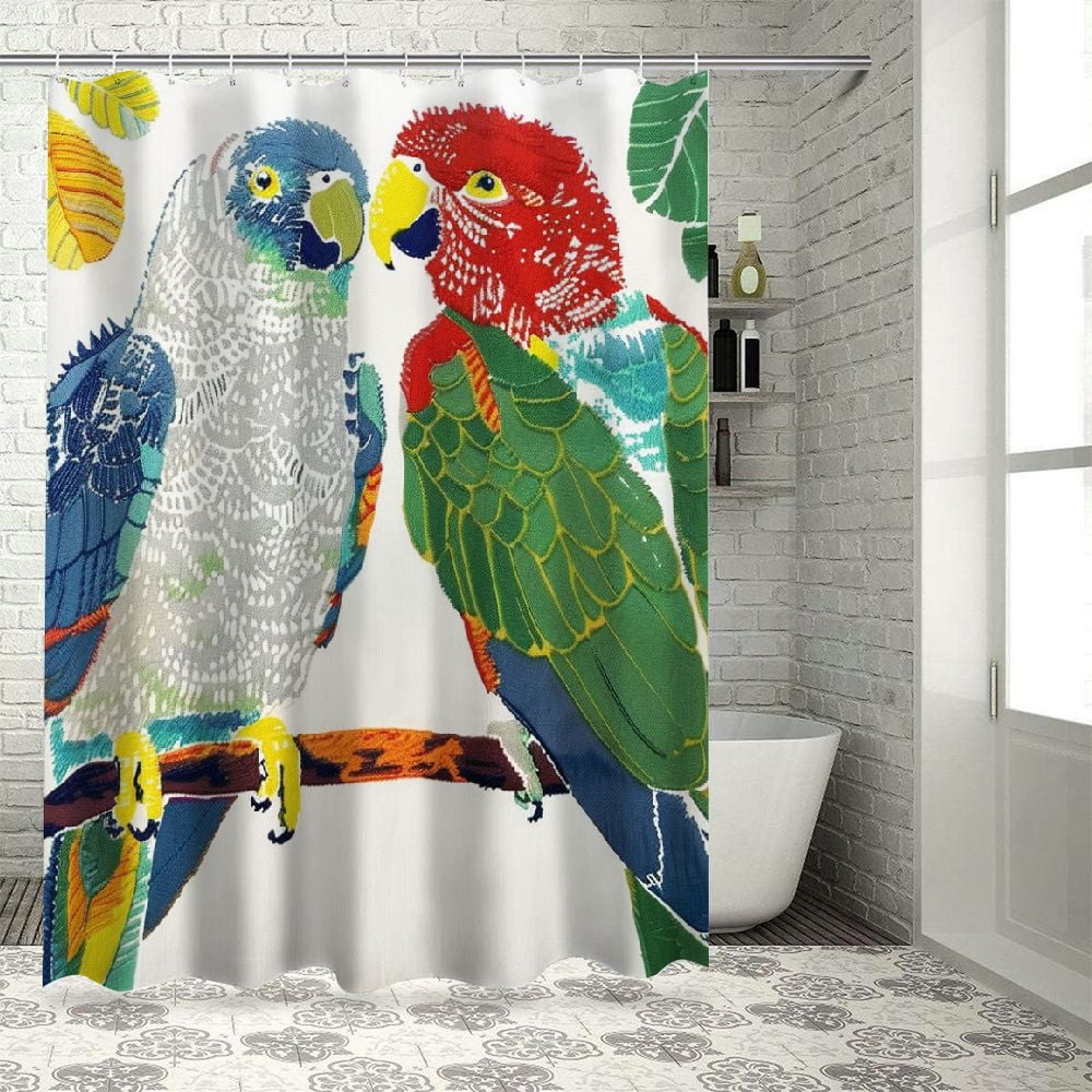 OBREWY Two Parrot In Tree Waterproof Shower Curtain Multiple Sizes Chic ...