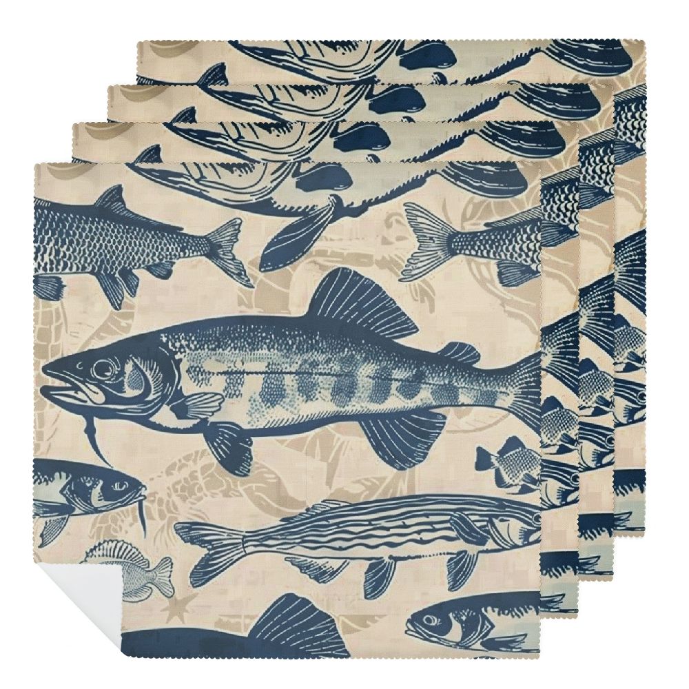 OBREWY Vintage Ocean Fishes Polyester Dinner Napkin for Dining Table