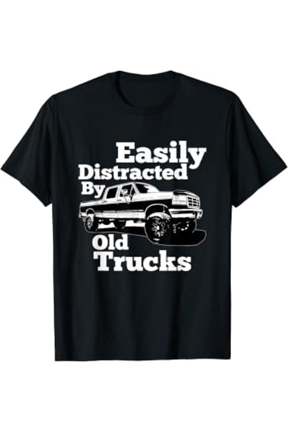 OBS 90s Lifted Crew Cab Easily Distracted By Old Trucks T-Shirt