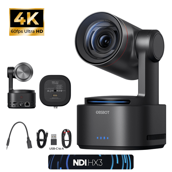 OBSBOT Tail 2 PTZR 4K Streaming Camera 5x Optical Zoom AI Tracking NDI, 12x Hybrid Zoom, 1/1.5" CMOS SDI/HDMI/USB for Live Production