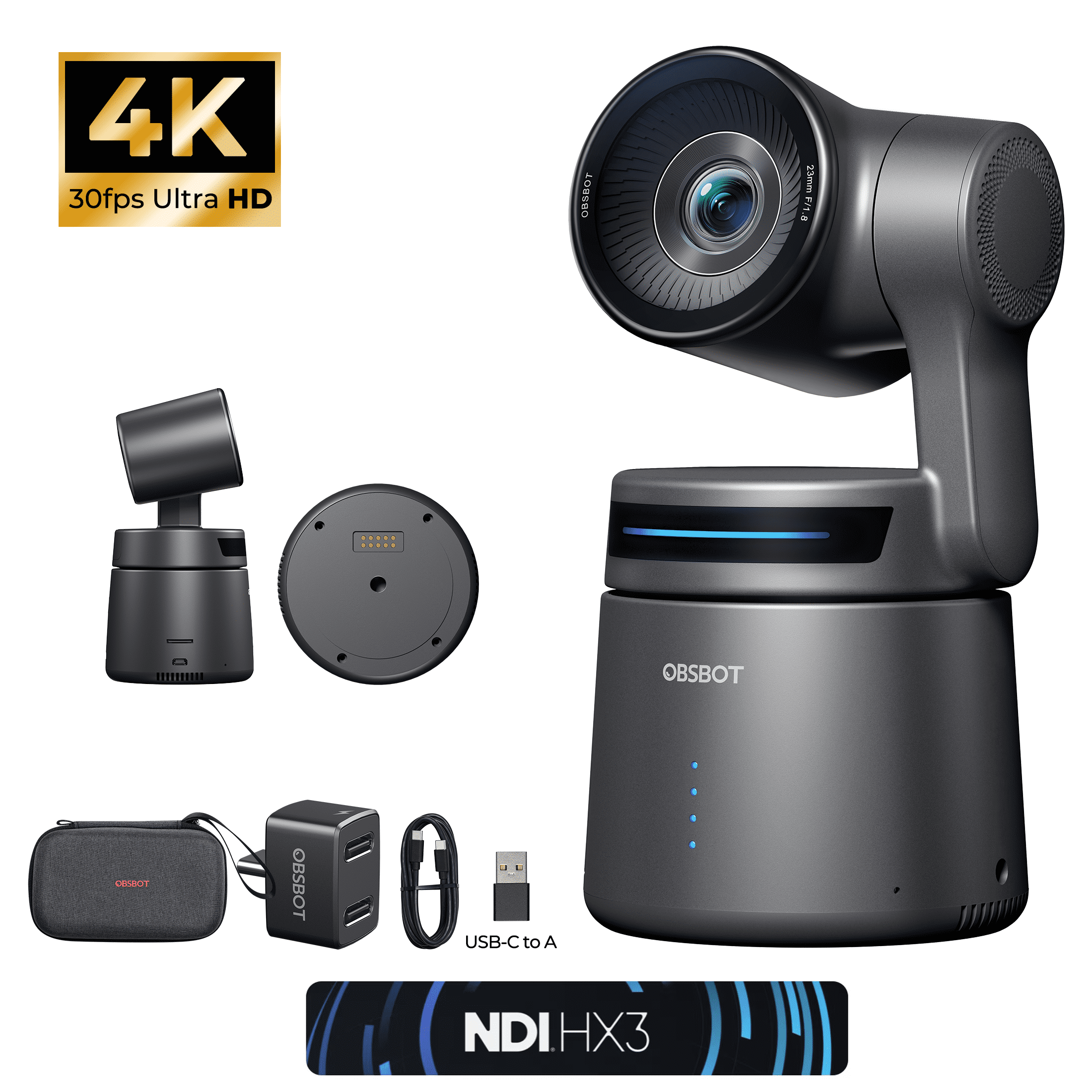OBSBOT Tail Air NDI Streaming Camera 4K, AI Tracking PTZ Camera with ...