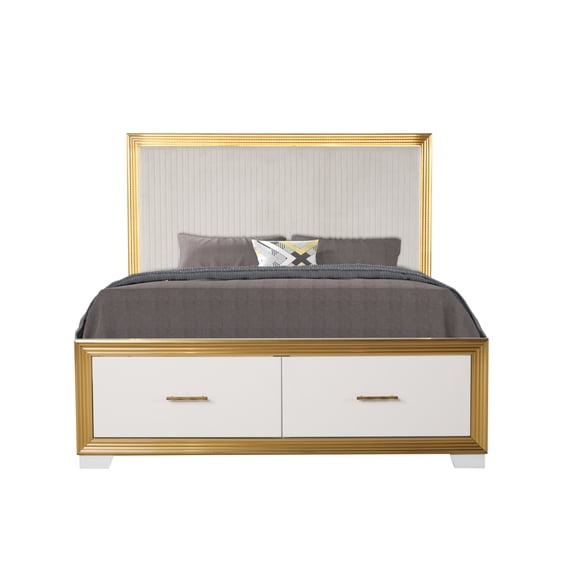 OBSESSION Contemporary Style Queen Tufted Bed Made with Wood & Gold Finish