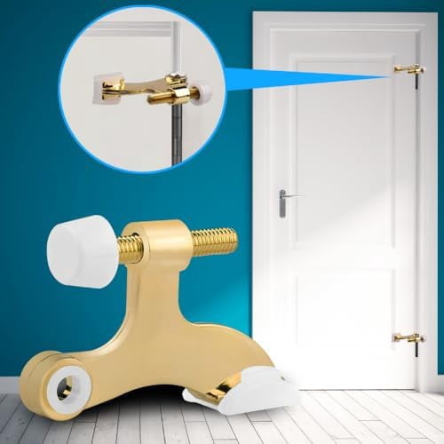 OBTANIM 4 Pack Hinge Pin Door Stopper Heavy Duty Metal Adjustable Door Stops with Rubber Bumper Tips (Gold)