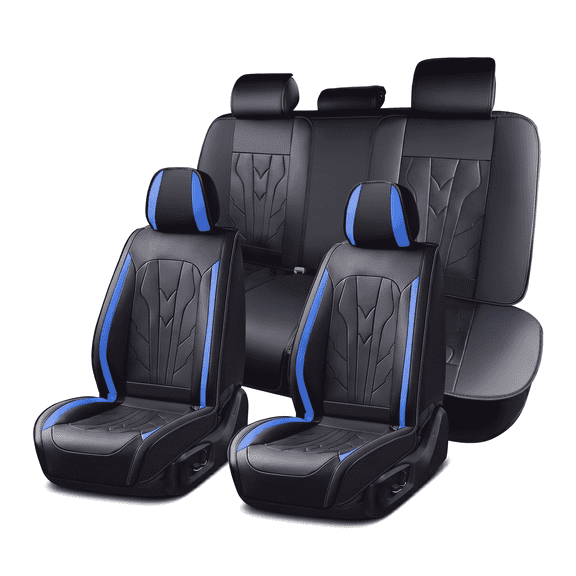 OBTKBKU Car Seat Covers Full Set Waterproof PU Leather Universal Fit Cars Suv Truck Blue