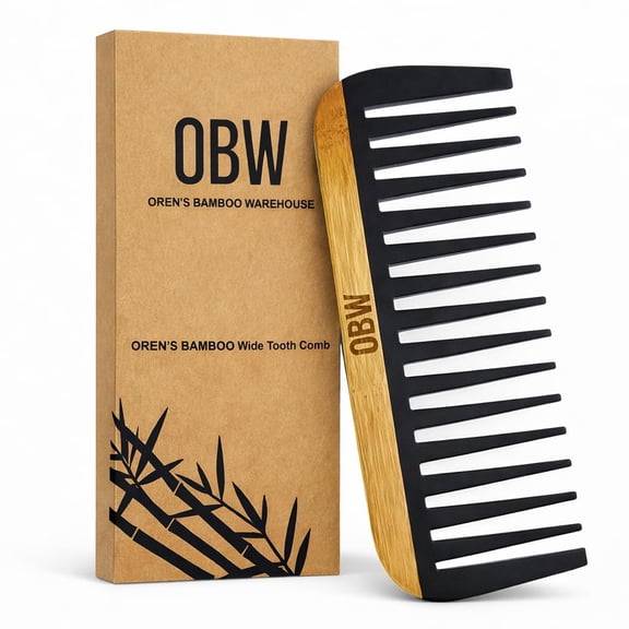 OBW Bamboo Wide Tooth Comb  Detangler for Curly, Thick & Natural Hair  Dimensions: 5.8x2.1 in, 1.1 oz - Lightweight & Durable Bakelite-Infused Comb for Men & Women  Anti-Frizz Hair Tool by ORW