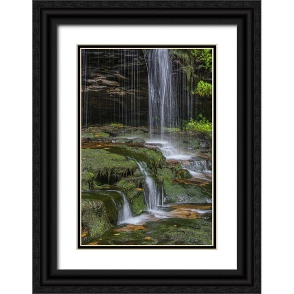 OBrien, Jay 13x18 Black Ornate Wood Framed with Double Matting Museum Art Print Titled - Pennsylvania Waterfall in Ricketts Glen SP