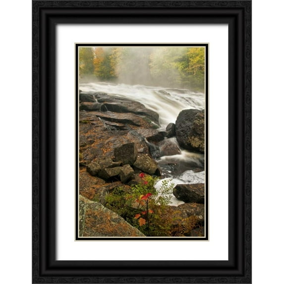 OBrien, Jay 13x18 Black Ornate Wood Framed with Double Matting Museum Art Print Titled - USA, New York, Inlet Mist over rushing stream