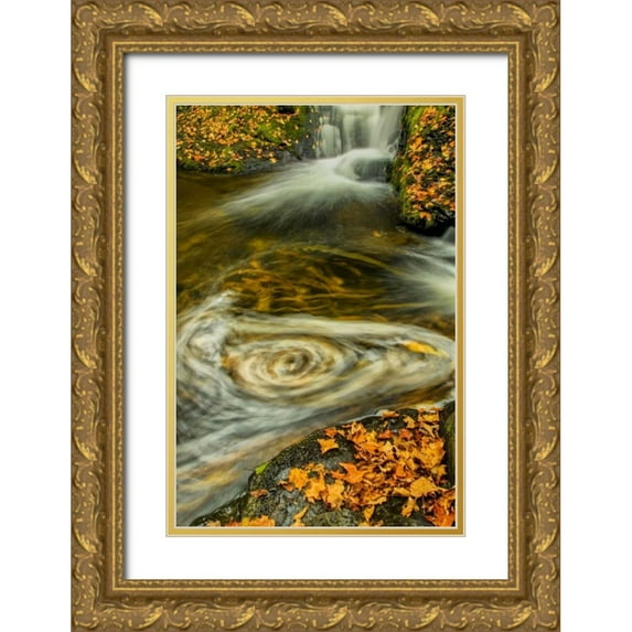 OBrien, Jay 13x18 Gold Ornate Wood Framed with Double Matting Museum Art Print Titled - PA, Delaware, Water gap NRA Waterfall and pool