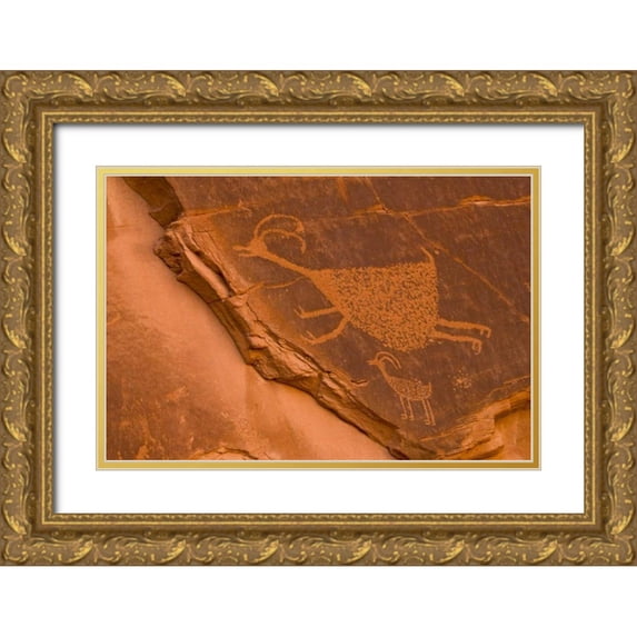 OBrien, Jay 14x11 Gold Ornate Wood Framed with Double Matting Museum Art Print Titled - UT, Monument Valley NP Petroglyph etching