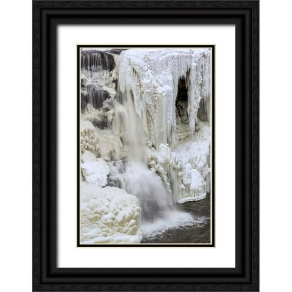 OBrien, Jay 17x24 Black Ornate Wood Framed with Double Matting Museum Art Print Titled - WV, Blackwater Falls Partially frozen waterfall