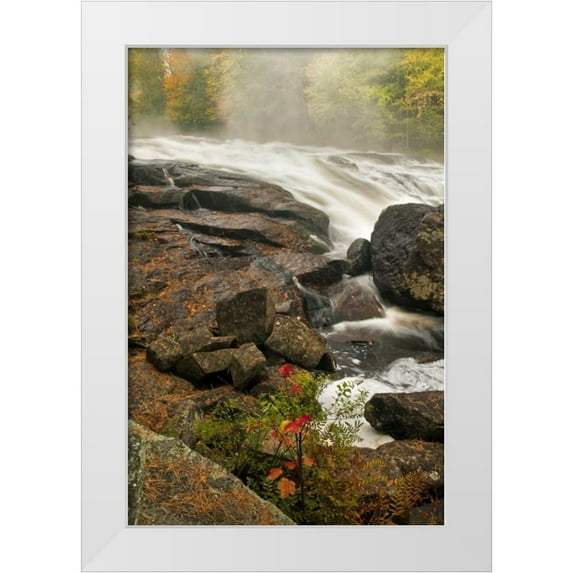 OBrien, Jay 17x24 White Modern Wood Framed Museum Art Print Titled - USA, New York, Inlet Mist over rushing stream