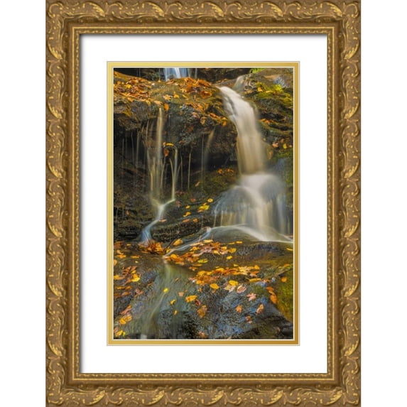 OBrien, Jay 23x32 Gold Ornate Wood Framed with Double Matting Museum Art Print Titled - PA, Delaware Water gap NRA Waterfall over rocks