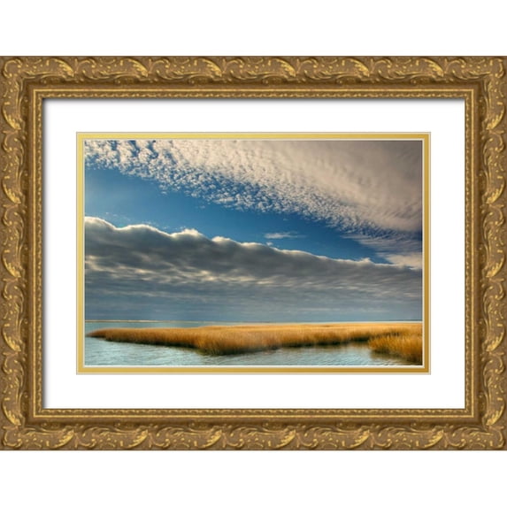 OBrien, Jay 24x17 Gold Ornate Wood Framed with Double Matting Museum Art Print Titled - Virginia Cloudy scenic on Chincoteague Island