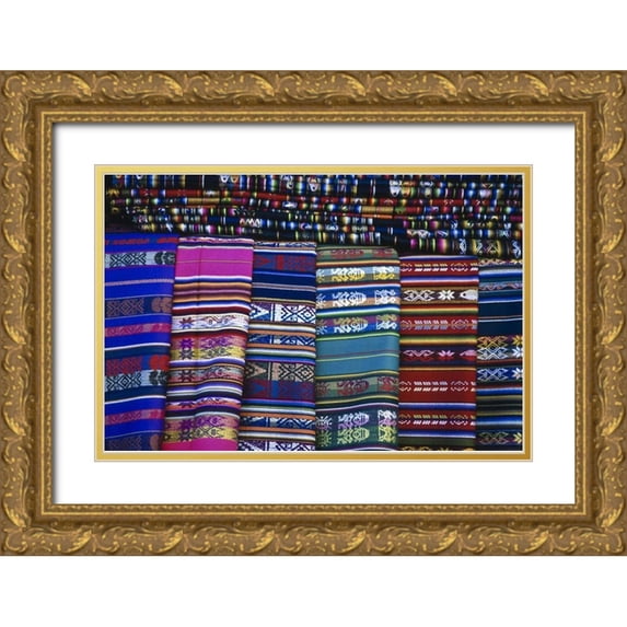 OBrien, Jay 32x23 Gold Ornate Wood Framed with Double Matting Museum Art Print Titled - New Mexico, Santa Fe Colorful blankets for sale