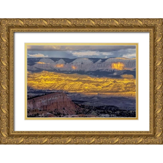 OBrien, Jay 32x23 Gold Ornate Wood Framed with Double Matting Museum Art Print Titled - Utah, Bryce Canyon Sunrise contrasts on canyon