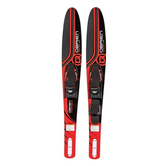 Open Box OBrien Vortex Combo 65.5 Inch Adult Mens Size 4.5-13 Wide Body Water Skis, Red