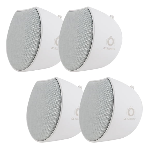 OC Acoustic Newport Plug-in Outlet Speaker with Bluetooth 5.1 and Built-in USB Type-A Charging Port - Set of 4 (Light Gray/White)