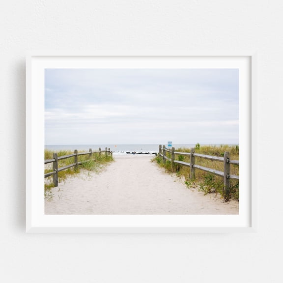 OC Atlantic - Ocean City New Jersey Photography Beach Coastal Ocean Boardwalk Nature Minimalist Beach House White Framed Wall Art Print 9 x 12 inches