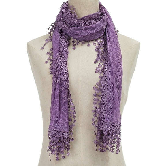 OC Fashion & Co Lightweight Feminine Teardrop Fringe Vintage Lace Scarf Mesh Crochet Tassel Scarfs for Women