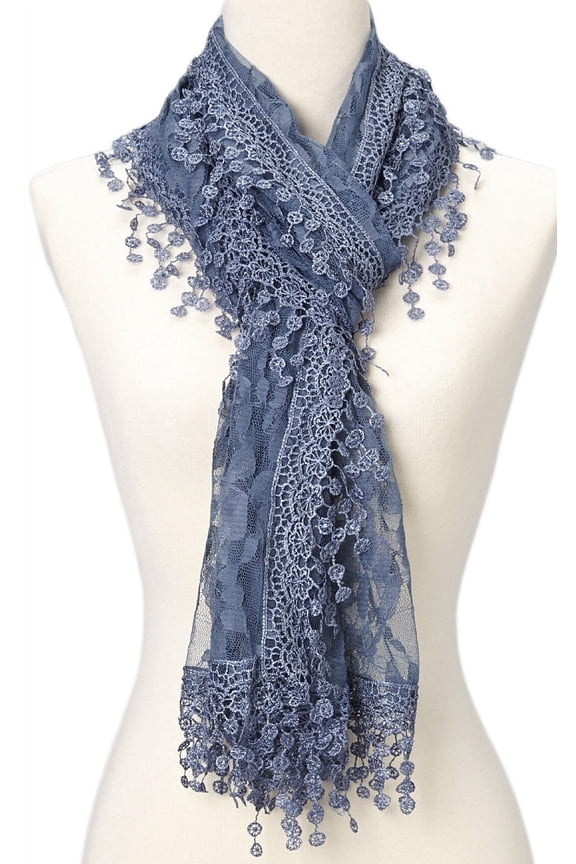 Lightweight Feminine Teardrop Fringe Vintage Lace Scarf Mesh Crochet Tassel Scarfs for Women