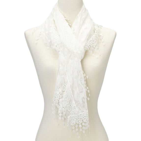 OC Fashion & Co Lightweight Feminine Teardrop Fringe Vintage Lace Scarf Mesh Crochet Tassel Scarves for Women