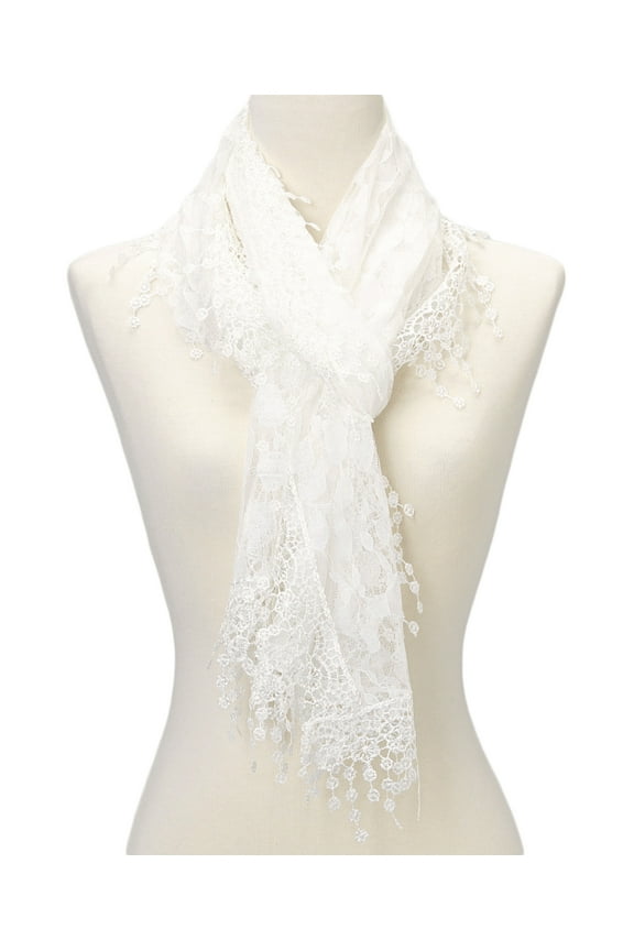 OC Fashion & Co Lightweight Feminine Teardrop Fringe Vintage Lace Scarf Mesh Crochet Tassel Scarves for Women