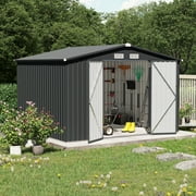 OC Orange-Casual 10' x 8' FT Outdoor Storage Shed, Metal Garden Tool Shed with Lockable Door, Outside Sheds & Storage Galvanized Steel, Black