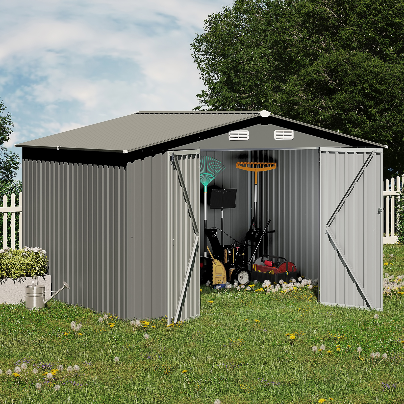 OC OrangeCasual 10' x 8' FT Outdoor Storage Shed, Metal Garden Tool