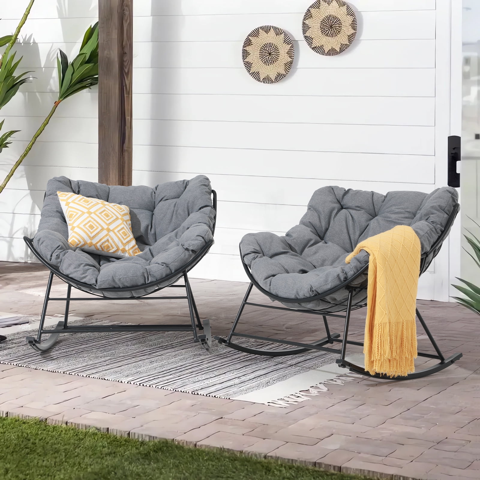 OC Orange-Casual 2-Piece Outdoor Rocking Chair Set, Indoor
