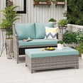 thumbnail image 1 of JOIVI 2-Piece Outdoor Patio Furniture Wicker Love-seat and Coffee Table Set, with Built-in Storage Bin, Grey Rattan, Green Cushions, 1 of 8