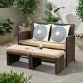 thumbnail image 1 of JOIVI 3 Piece Outdoor Loveseat, Patio Furniture Set with Ottoman, Brown Rattan, Beige Cushion, 1 of 7