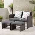 thumbnail image 1 of JOIVI 3-Piece Wicker Love Seat and Coffee Table Set, Outdoor Furniture Set with Loveseat and 2 Ottoman, Brown Rattan, Dark Gray Cushion, 1 of 7